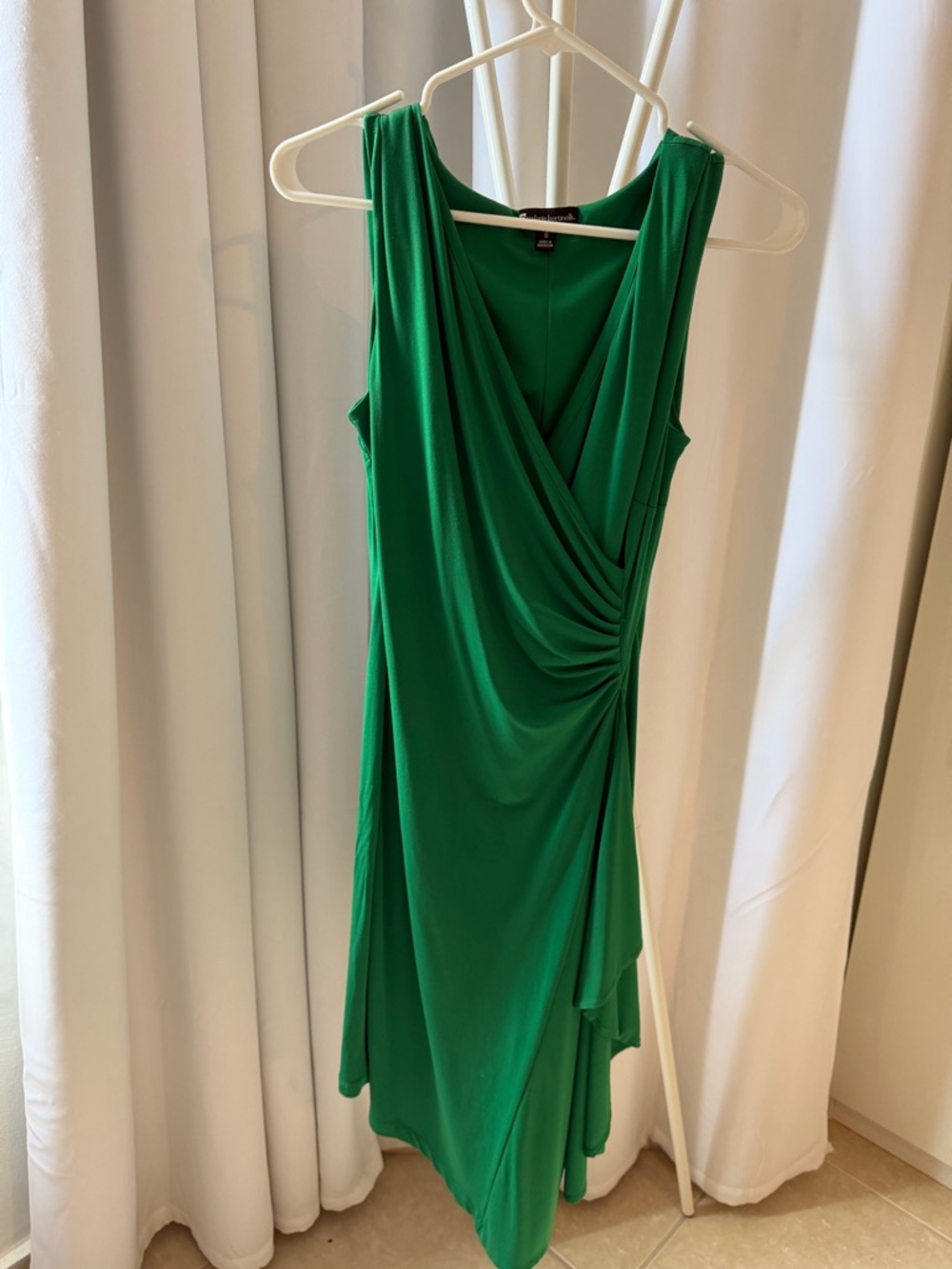 Valerie Bertinelli Emerald Green Asymmetrical Draped Dress
